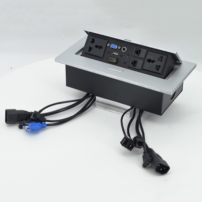 OEM/ODM Οικουμενικές πρίζες 16A/10A AC & Cat6 Data Port PopUp Design Πύλη επιτραπέζιου τραπεζιού IP44 επιπέδου με 2 πύλες