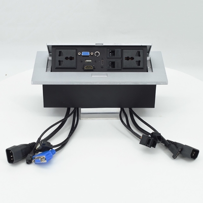 OEM/ODM Οικουμενικές πρίζες 16A/10A AC & Cat6 Data Port PopUp Design Πύλη επιτραπέζιου τραπεζιού IP44 επιπέδου με 2 πύλες