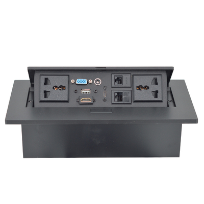 OEM/ODM Οικουμενικές πρίζες 16A/10A AC & Cat6 Data Port PopUp Design Πύλη επιτραπέζιου τραπεζιού IP44 επιπέδου με 2 πύλες