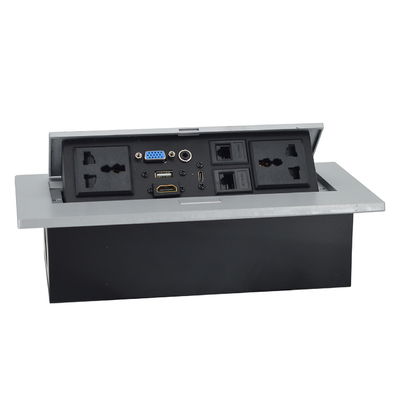 OEM/ODM Οικουμενικές πρίζες 16A/10A AC & Cat6 Data Port PopUp Design Πύλη επιτραπέζιου τραπεζιού IP44 επιπέδου με 2 πύλες