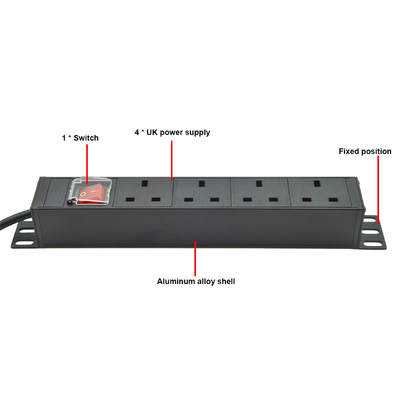 PDU 4-port Outlets SPD Surge Protector Power Strip Extension Socket 3250W με διακόπτη ενεργοποίησης / απενεργοποίησης και καλώδιο ρεύματος