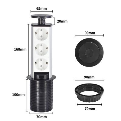Σύγχρονη έξυπνη κουζίνα αποσύρετε EU Power Kitchen Socket Κρυφή επιφάνεια τραπεζιού με 3 EU Power Output Ports 16A Διοικητικό ρεύμα IP44