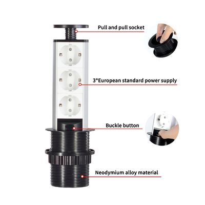Σύγχρονη έξυπνη κουζίνα αποσύρετε EU Power Kitchen Socket Κρυφή επιφάνεια τραπεζιού με 3 EU Power Output Ports 16A Διοικητικό ρεύμα IP44