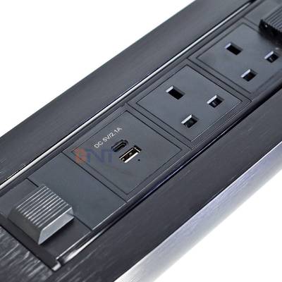 UK Standard Custom AC Power Socket Desktop Embedded Electric Flip Socket με 2 πρίζες 1 USB & 1 τύπου C & 1 ασύρματο φορτιστή