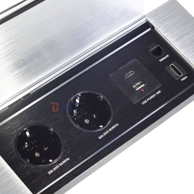 Κρυφός σχεδιασμός αναδιπλούμενου επιτραπέζιου πρίζας με 2 πρίζες EUAC USB A+C HDMI Δίκτυο