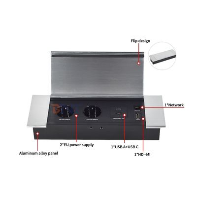 Κρυφός σχεδιασμός αναδιπλούμενου επιτραπέζιου πρίζας με 2 πρίζες EUAC USB A+C HDMI Δίκτυο