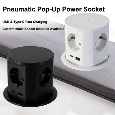 BNT Επιτραπέζιο Γραφείο Εμπορική Χρήση IP44 4 Πρίζες AC 16A ABS Pneumatic Pop Socket USB A+C Θύρες PD20W Φόρτιση