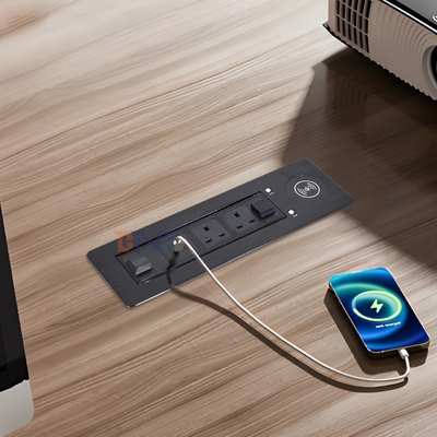 UK Standard Custom AC Power Socket Desktop Embedded Electric Flip Socket με 2 πρίζες 1 USB & 1 τύπου C & 1 ασύρματο φορτιστή